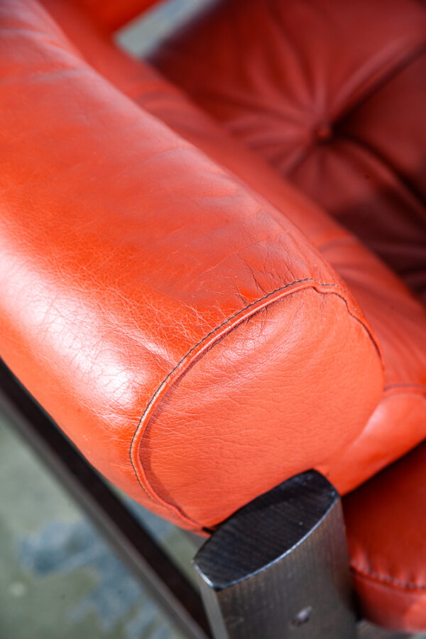 Mid Century Danish Modern Lounge Chair Orange Leather Scandanavian Arm Denmark - Image 12