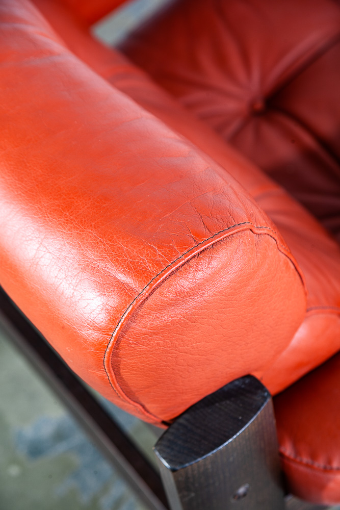 Mid Century Danish Modern Lounge Chair Orange Leather Scandanavian Arm Denmark - Image 12