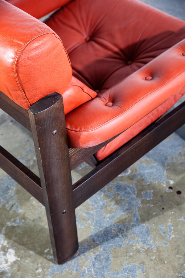 Mid Century Danish Modern Lounge Chair Orange Leather Scandanavian Arm Denmark - Image 11