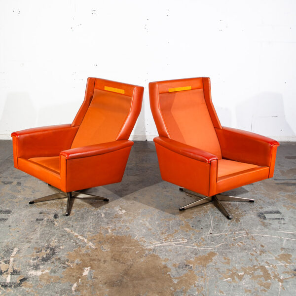 Mid Century Danish Modern Lounge Chair Set Burnt Orange Leather Georg Thams Mcm - Image 5