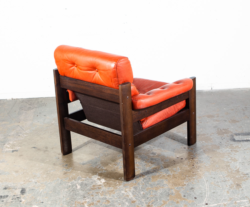 Mid Century Danish Modern Lounge Chair Orange Leather Scandanavian Arm Denmark - Image 3