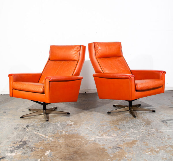 Mid Century Danish Modern Lounge Chair Set Burnt Orange Leather Georg Thams Mcm