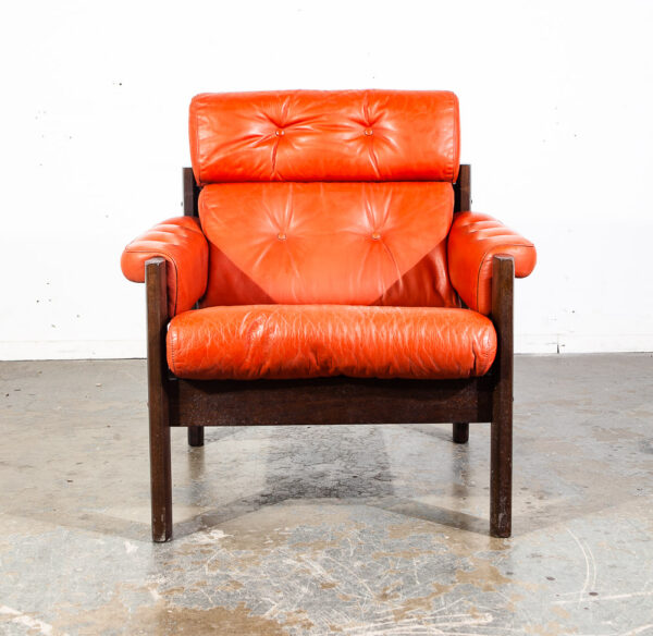 Mid Century Danish Modern Lounge Chair Orange Leather Scandanavian Arm Denmark