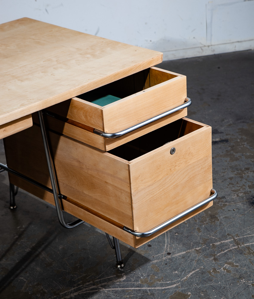Mid Century Modern Desk Kem Weber Trimline Metal Solid Birch Heywood Wakefield - Image 11