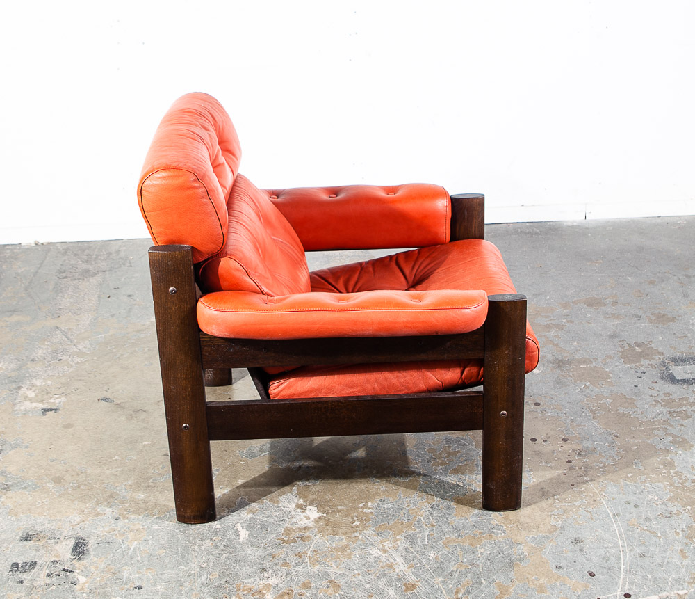 Mid Century Danish Modern Lounge Chair Orange Leather Scandanavian Arm Denmark - Image 6