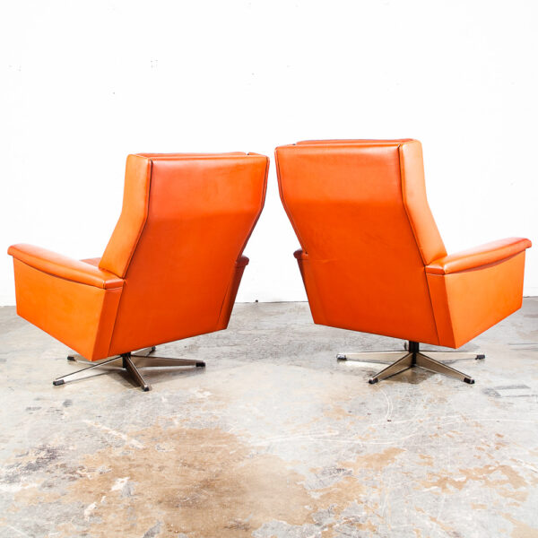 Mid Century Danish Modern Lounge Chair Set Burnt Orange Leather Georg Thams Mcm - Image 4