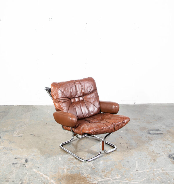 Mid Century Danish Modern Lounge Chair Brown Leather Ingmar Relling Westnofa Arm - Image 9