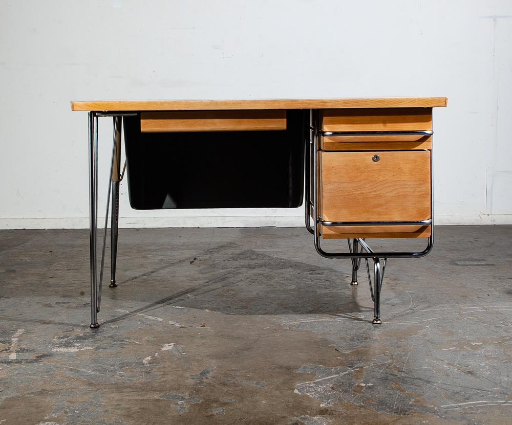 Mid Century Modern Desk Kem Weber Trimline Metal Solid Birch Heywood Wakefield - Image 2
