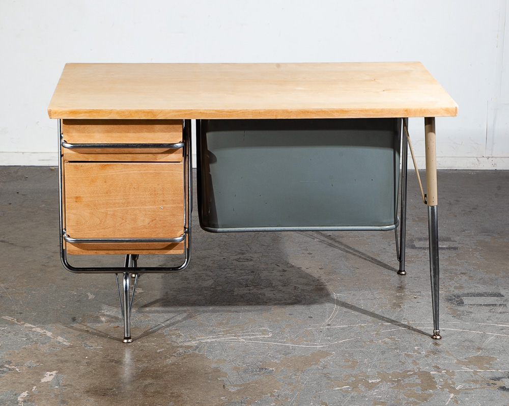 Mid Century Modern Desk Kem Weber Trimline Metal Solid Birch Heywood Wakefield - Image 4