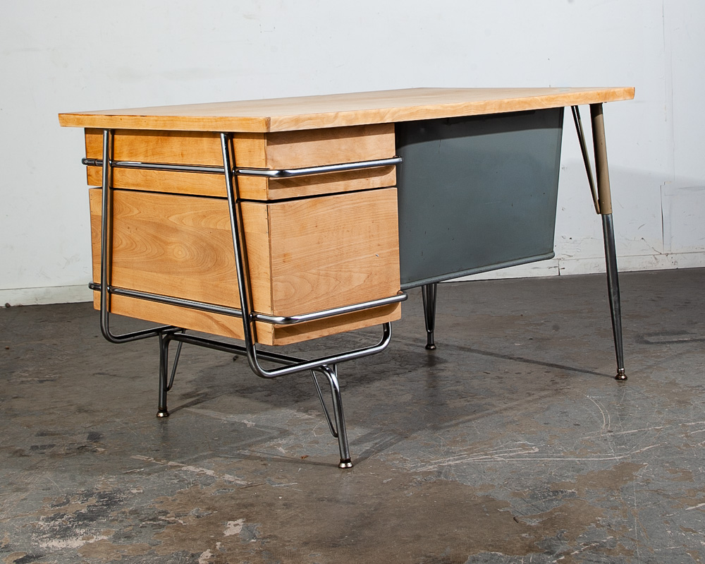 Mid Century Modern Desk Kem Weber Trimline Metal Solid Birch Heywood Wakefield - Image 6