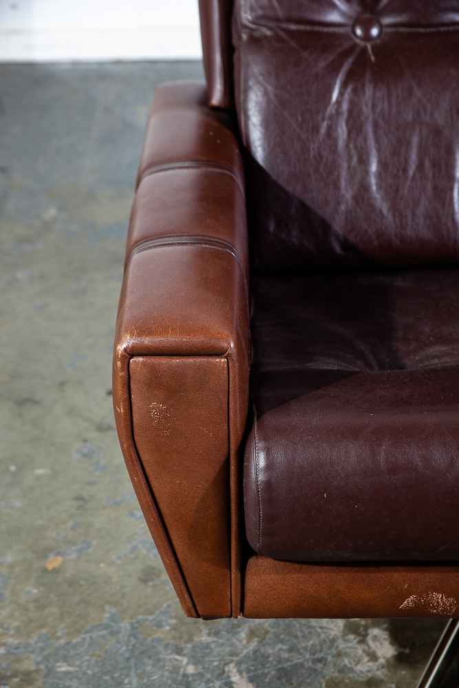Mid Century Danish Modern Lounge Chair Swivel Brown Leather Svend Skipper Metal - Image 11