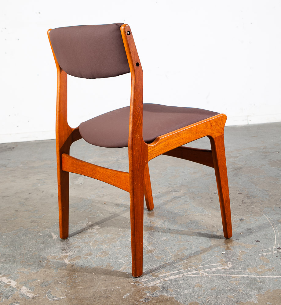 Mid Century Danish Modern Dining Chairs Dyrlund Brown Set 4 Teak Reupholstered - Image 6