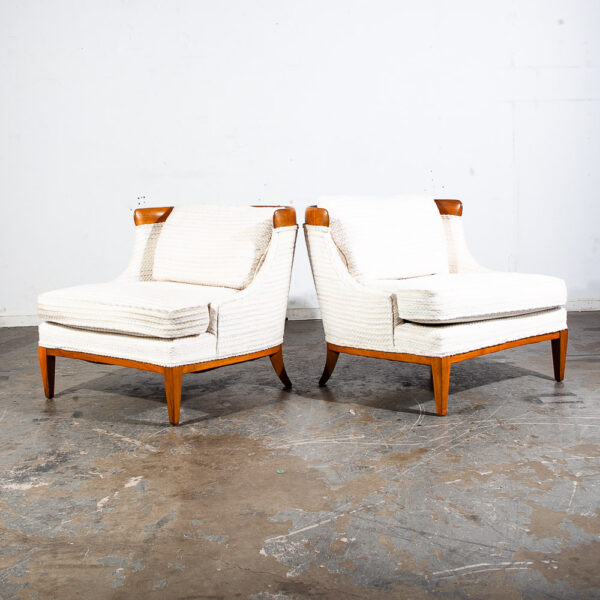 Mid Century Modern Lounge Chairs Slipper Tomlinson Erwin Lambeth Walnut White NM