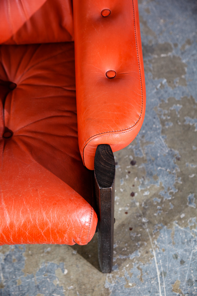 Mid Century Danish Modern Lounge Chair Orange Leather Scandanavian Arm Denmark - Image 10