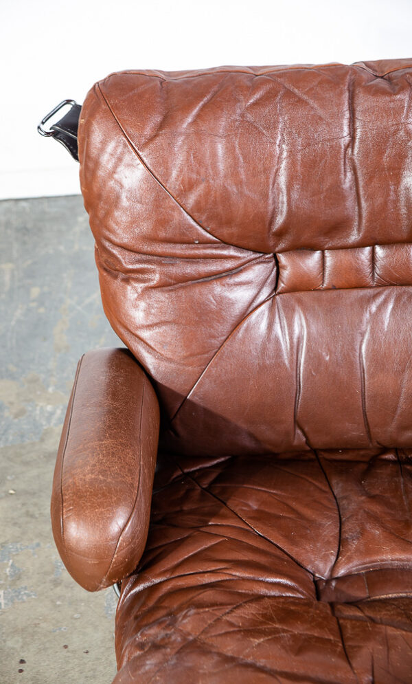 Mid Century Danish Modern Lounge Chair Brown Leather Ingmar Relling Westnofa Arm - Image 8