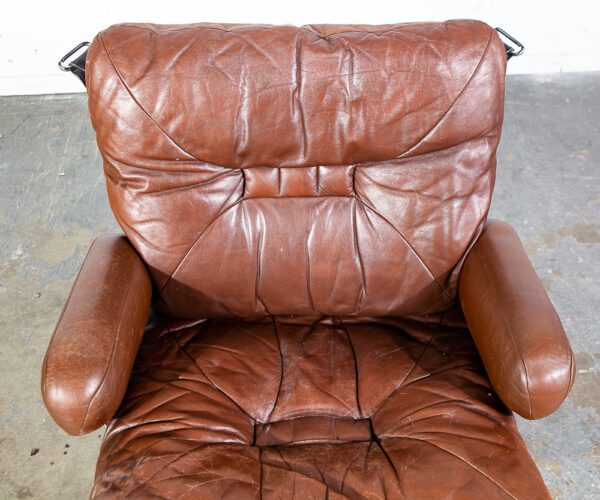 Mid Century Danish Modern Lounge Chair Brown Leather Ingmar Relling Westnofa Arm - Image 7