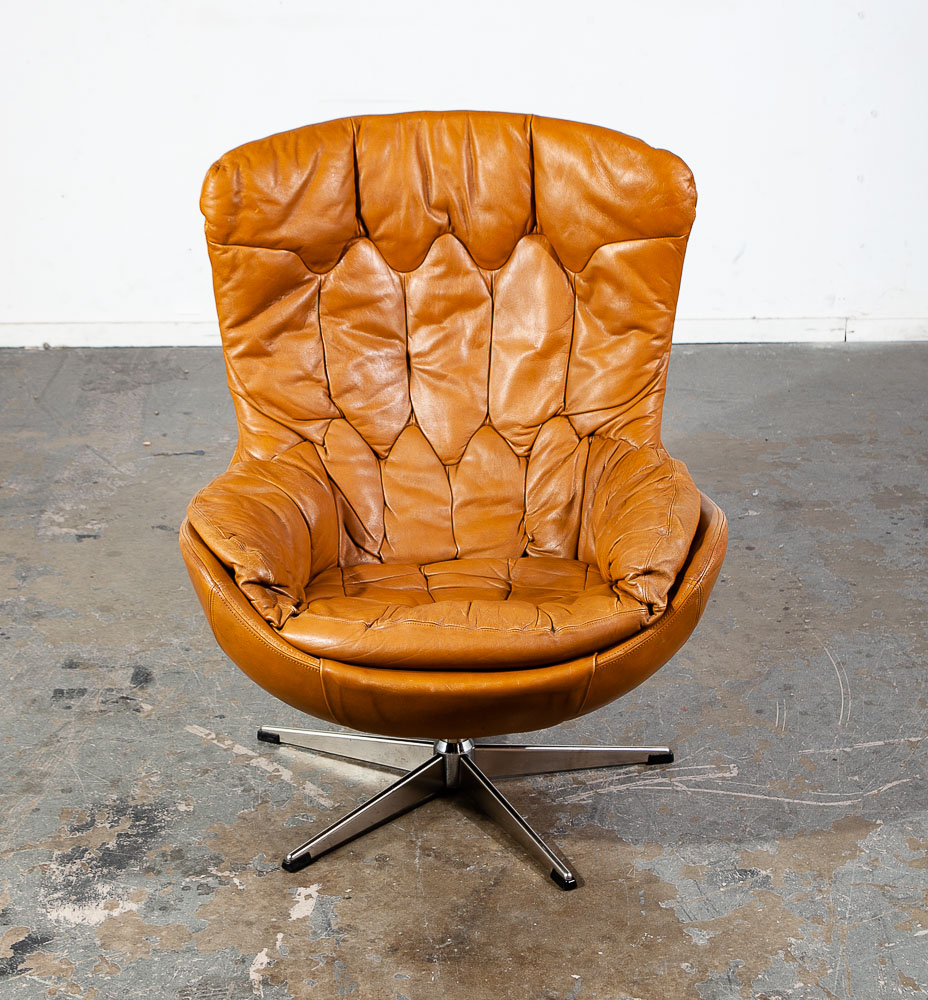 Mid Century Danish Modern Lounge Chair Set Caramel Lystolet Leather Tan Egg Mcm - Image 5