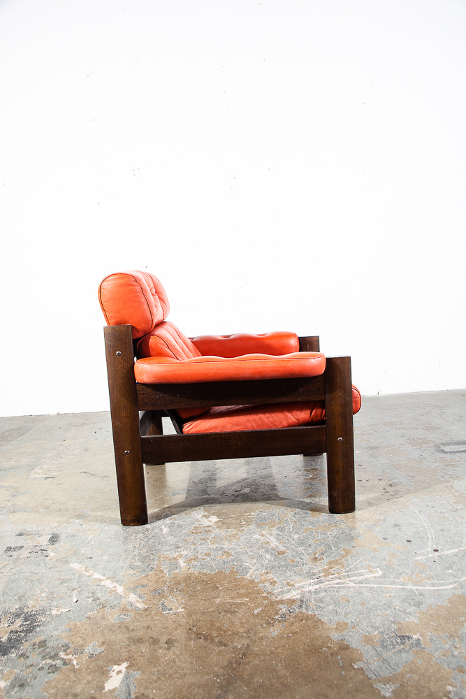 Mid Century Danish Modern Lounge Chair Orange Leather Scandanavian Arm Denmark - Image 8