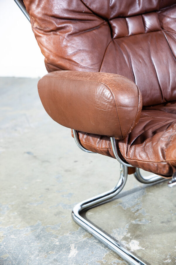 Mid Century Danish Modern Lounge Chair Brown Leather Ingmar Relling Westnofa Arm - Image 10
