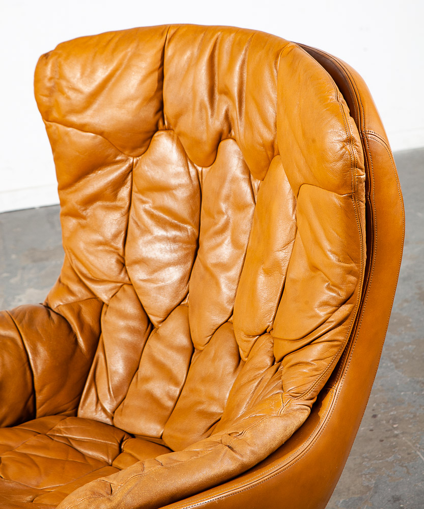 Mid Century Danish Modern Lounge Chair Set Caramel Lystolet Leather Tan Egg Mcm - Image 7