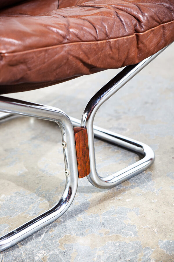 Mid Century Danish Modern Lounge Chair Brown Leather Ingmar Relling Westnofa Arm - Image 12