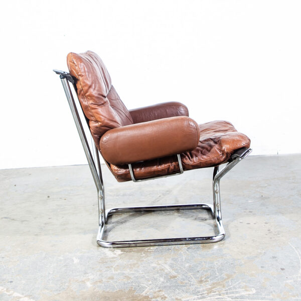 Mid Century Danish Modern Lounge Chair Brown Leather Ingmar Relling Westnofa Arm - Image 2