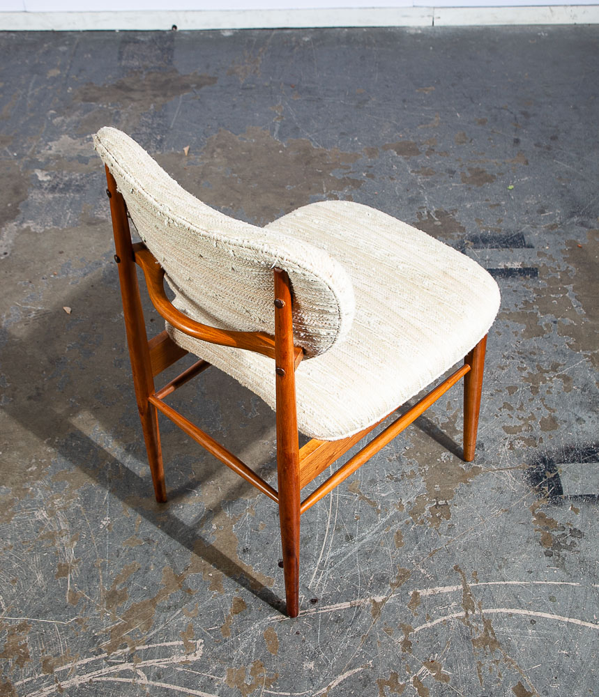 Mid Century Modern Dining Chairs Set 6 Brown Saltman Solid Walnut Wool White Mcm - Image 7