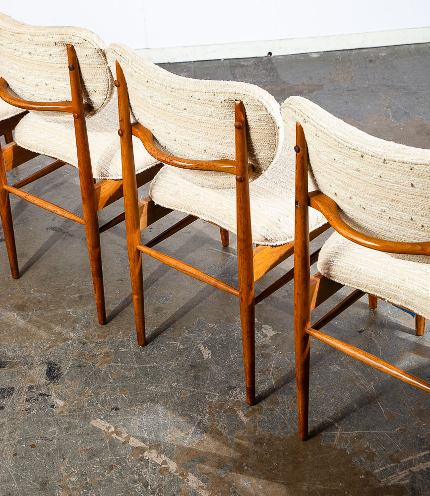 Mid Century Modern Dining Chairs Set 6 Brown Saltman Solid Walnut Wool White Mcm - Image 6