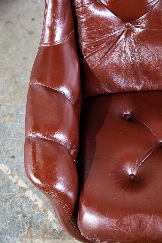 Mid Century Danish Modern Lounge Chair Recliner Red Leather Swivel Denmark Mcm - Image 8