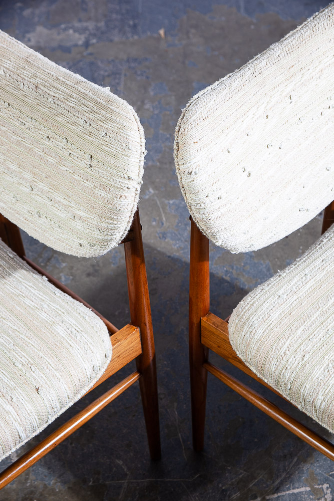 Mid Century Modern Dining Chairs Set 6 Brown Saltman Solid Walnut Wool White Mcm - Image 11
