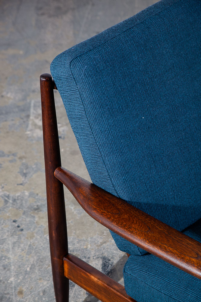 Mid Century Modern Sofa Couch Viko Baumritter Spindle Blue Brown Danish 3 Seat - Image 12