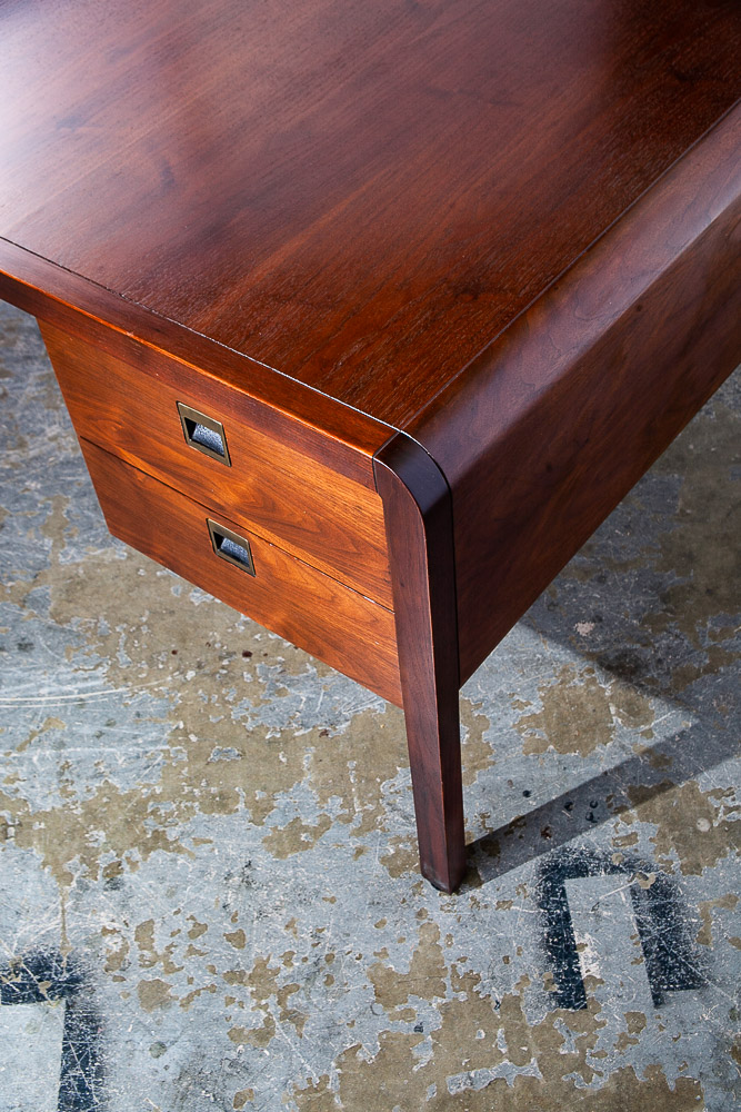 Mid Century Modern Desk Office Executive Solid Walnut Stow Davis Drawers File Large Cabinet American Design - Image 9