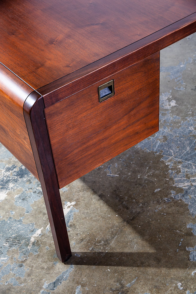 Mid Century Modern Desk Office Executive Solid Walnut Stow Davis Drawers File Large Cabinet American Design - Image 12