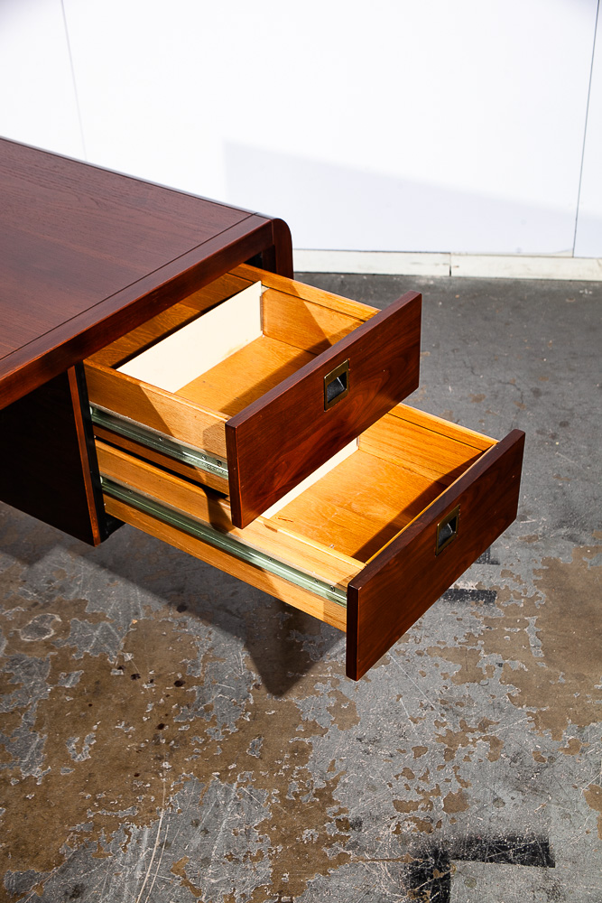 Mid Century Modern Desk Office Executive Solid Walnut Stow Davis Drawers File Large Cabinet American Design - Image 11
