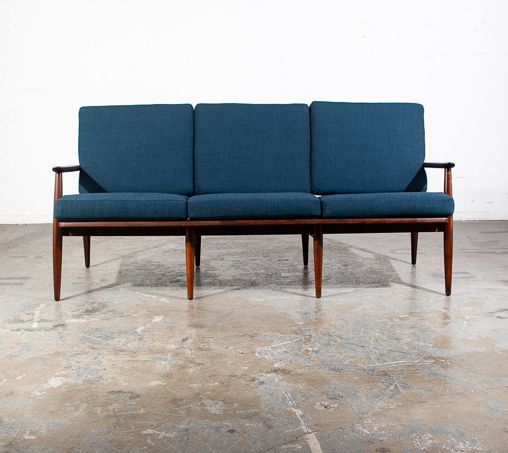 Mid Century Modern Sofa Couch Viko Baumritter Spindle Blue Brown Danish 3 Seat - Image 6