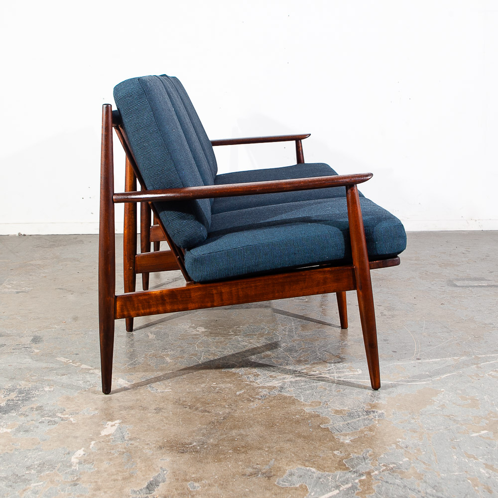 Mid Century Modern Sofa Couch Viko Baumritter Spindle Blue Brown Danish 3 Seat - Image 3