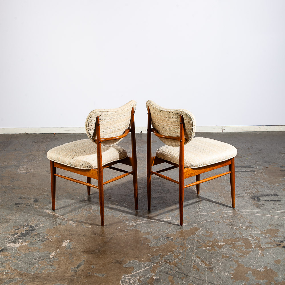 Mid Century Modern Dining Chairs Set 6 Brown Saltman Solid Walnut Wool White Mcm - Image 3