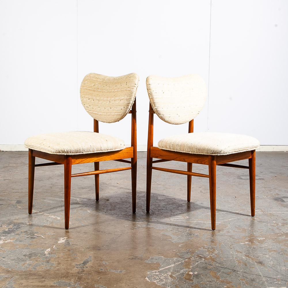 Mid Century Modern Dining Chairs Set 6 Brown Saltman Solid Walnut Wool White Mcm - Image 5
