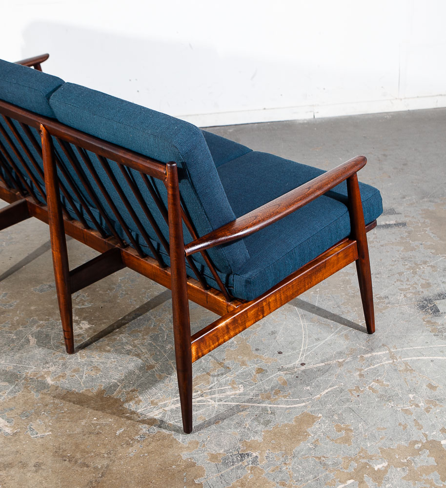 Mid Century Modern Sofa Couch Viko Baumritter Spindle Blue Brown Danish 3 Seat - Image 8