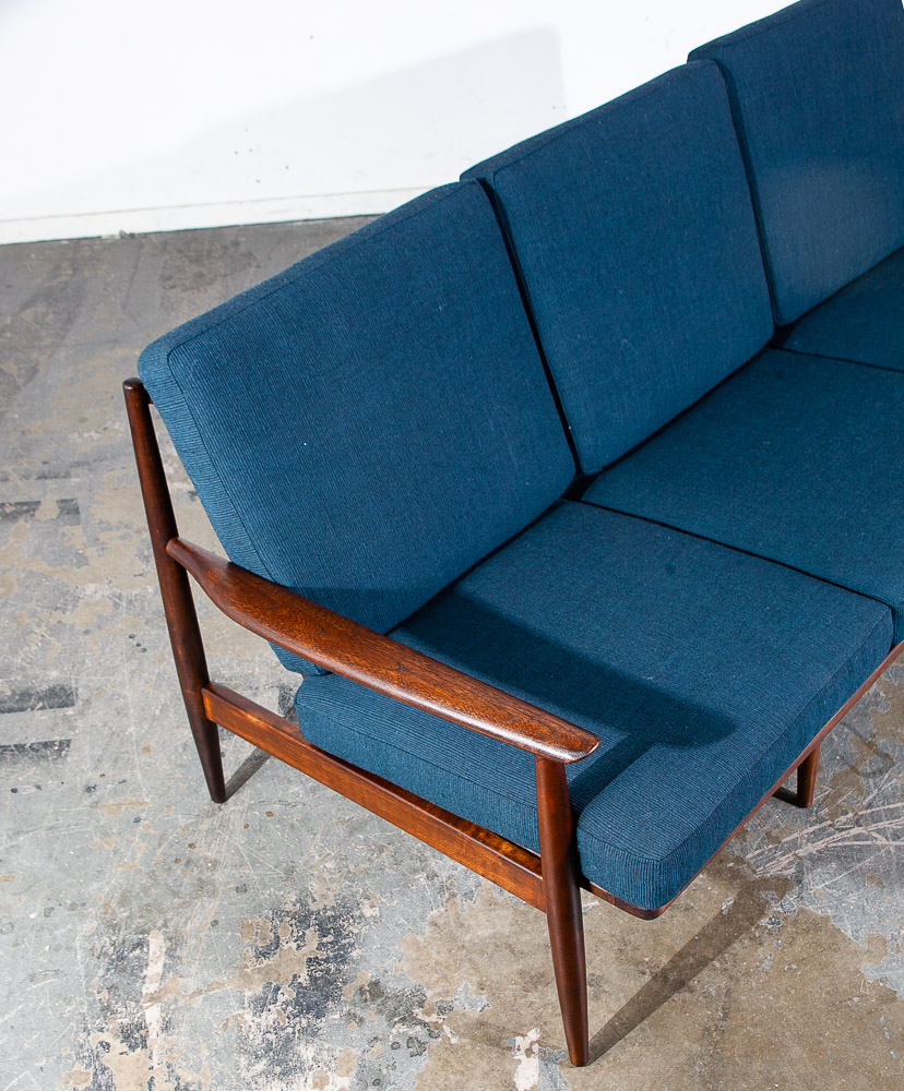 Mid Century Modern Sofa Couch Viko Baumritter Spindle Blue Brown Danish 3 Seat - Image 10