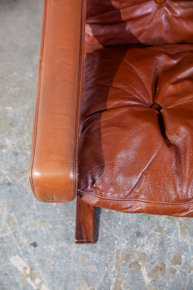 Mid Century Danish Modern Lounge Chair Red Leather Ingmar Relling Westnofa Arm - Image 10