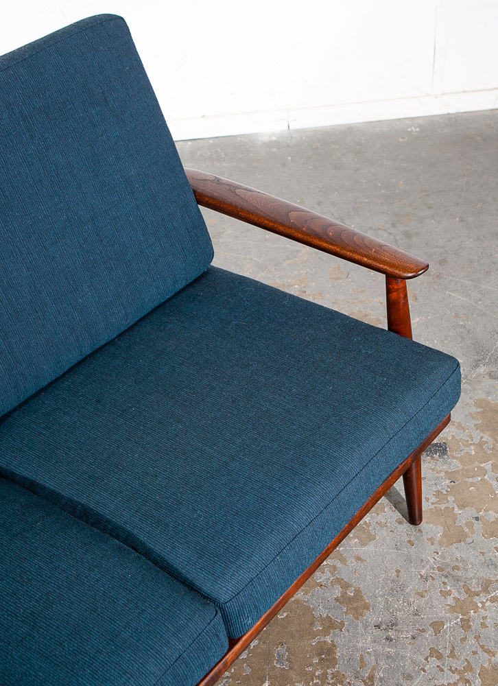 Mid Century Modern Sofa Couch Viko Baumritter Spindle Blue Brown Danish 3 Seat - Image 11