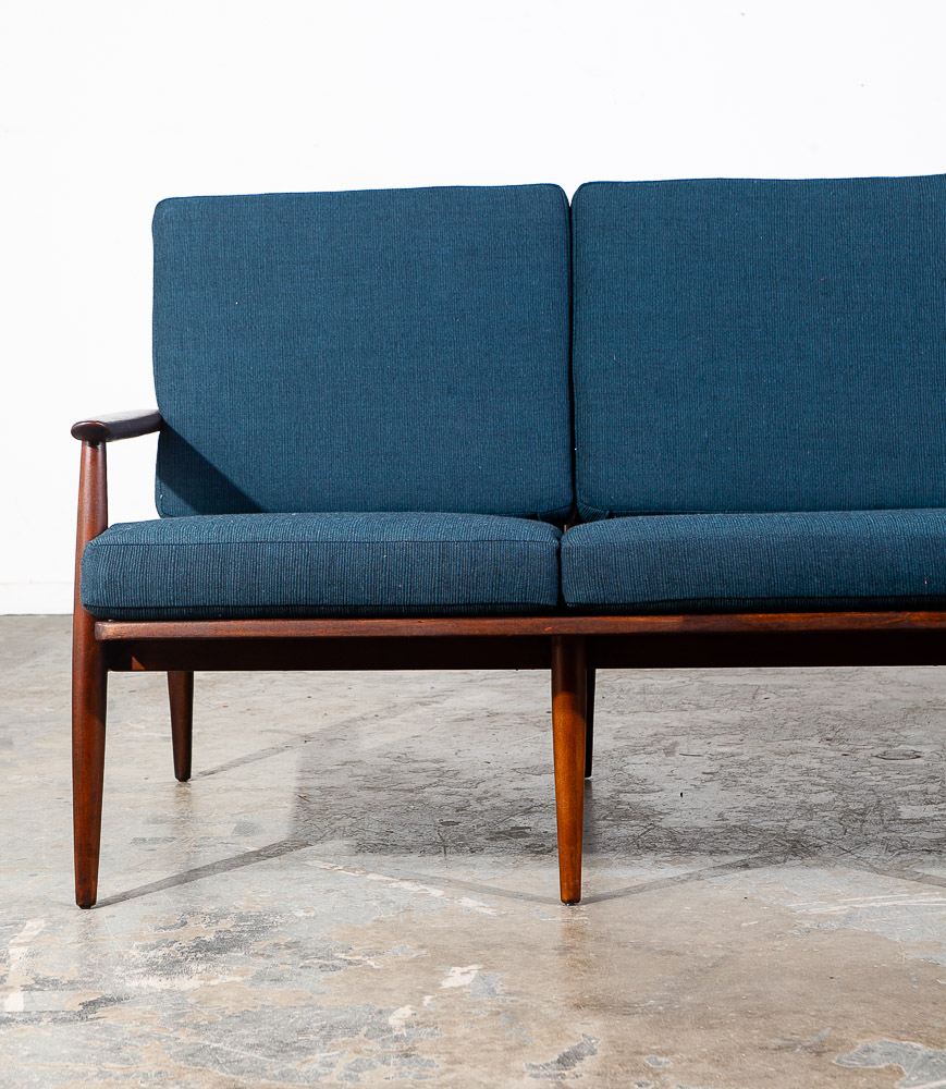 Mid Century Modern Sofa Couch Viko Baumritter Spindle Blue Brown Danish 3 Seat - Image 9