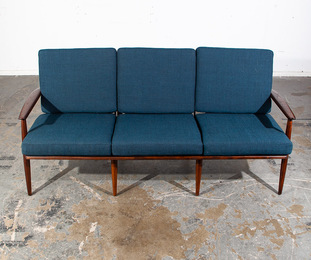 Mid Century Modern Sofa Couch Viko Baumritter Spindle Blue Brown Danish 3 Seat - Image 2