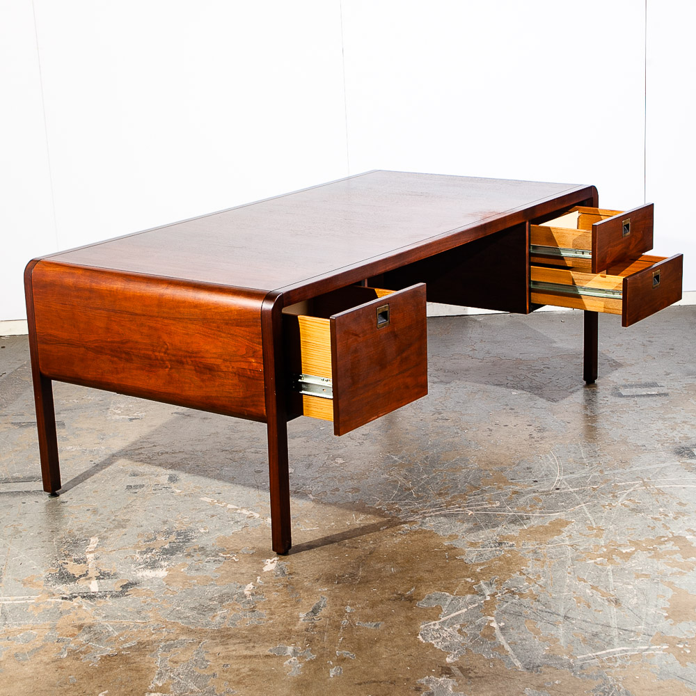 Mid Century Modern Desk Office Executive Solid Walnut Stow Davis Drawers File Large Cabinet American Design - Image 5