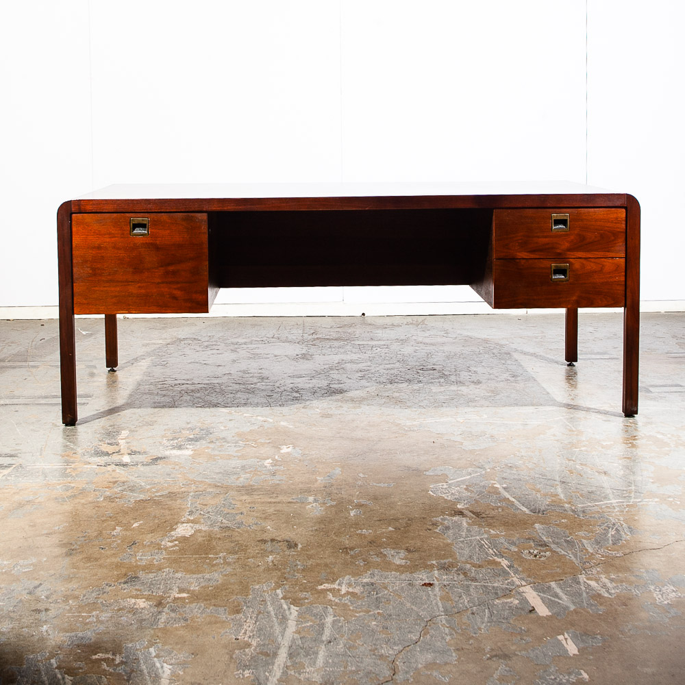 Mid Century Modern Desk Office Executive Solid Walnut Stow Davis Drawers File Large Cabinet American Design - Image 2
