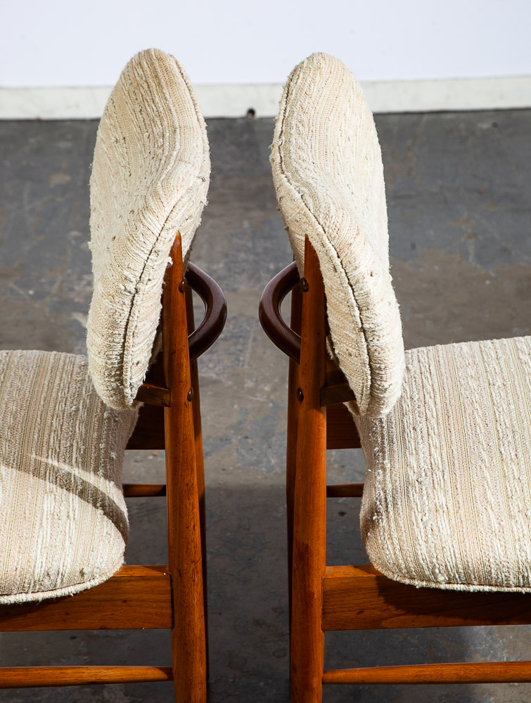 Mid Century Modern Dining Chairs Set 6 Brown Saltman Solid Walnut Wool White Mcm - Image 10