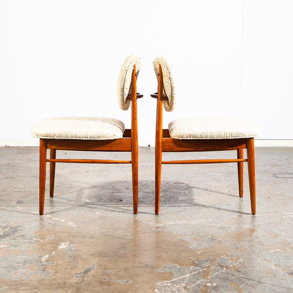 Mid Century Modern Dining Chairs Set 6 Brown Saltman Solid Walnut Wool White Mcm - Image 4