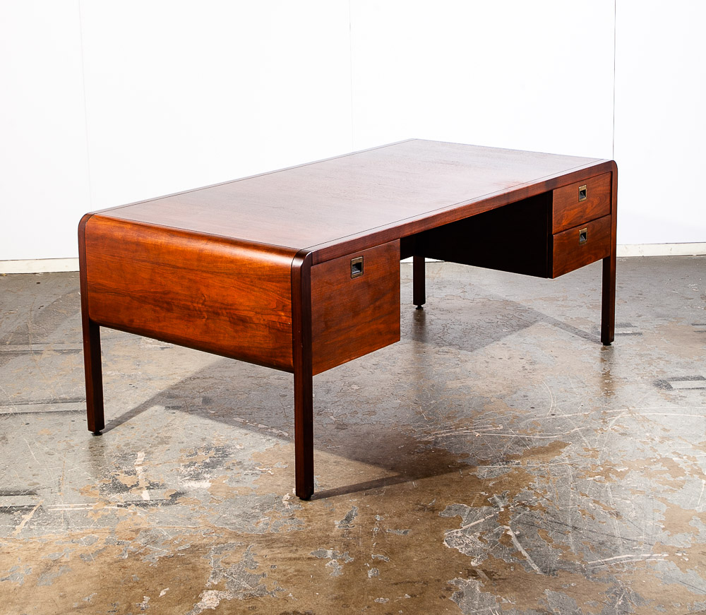 Mid Century Modern Desk Office Executive Solid Walnut Stow Davis Drawers File Large Cabinet American Design
