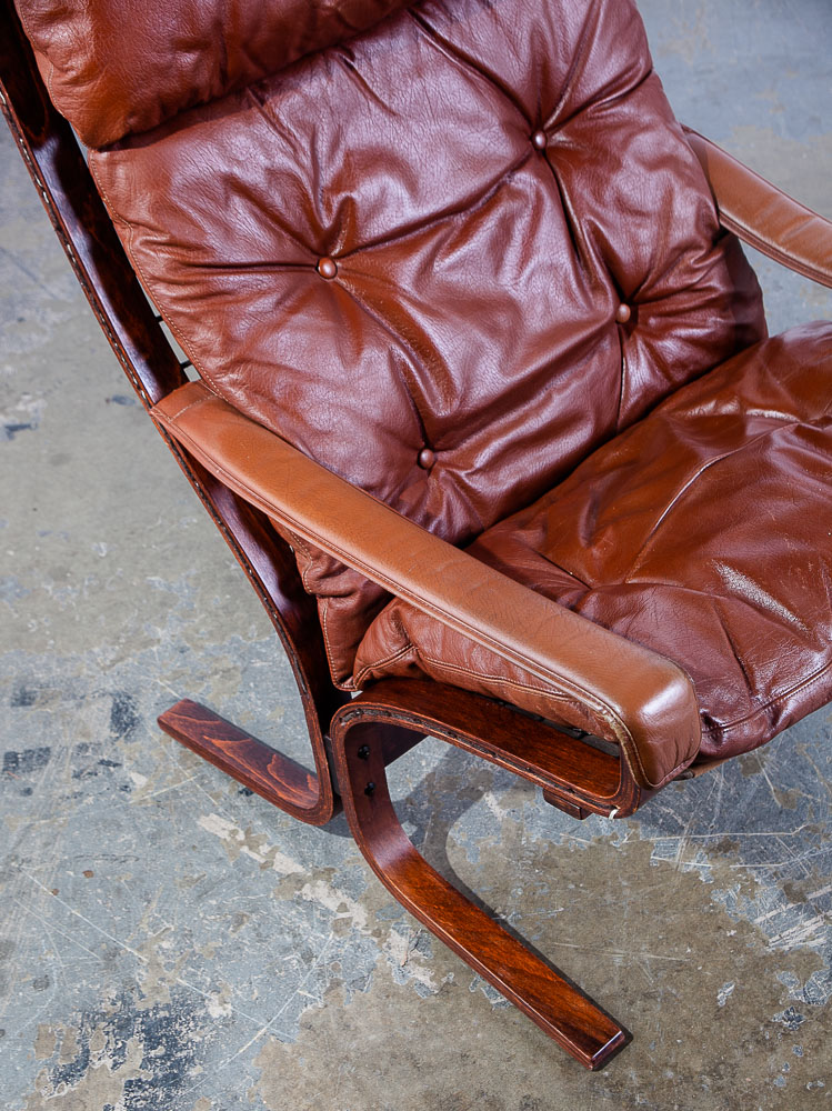 Mid Century Danish Modern Lounge Chair Red Leather Ingmar Relling Westnofa Arm - Image 8
